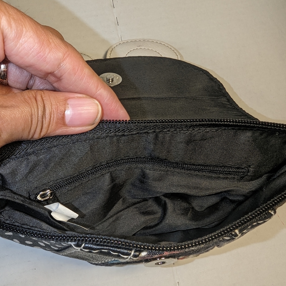 Owl Wristlet Navy Blue White Polka dots Leather Owl zipper pocket coin purse - Picture 7 of 16